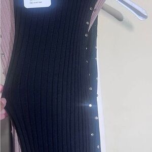 Black Ribbed body con dress with studs (one size )